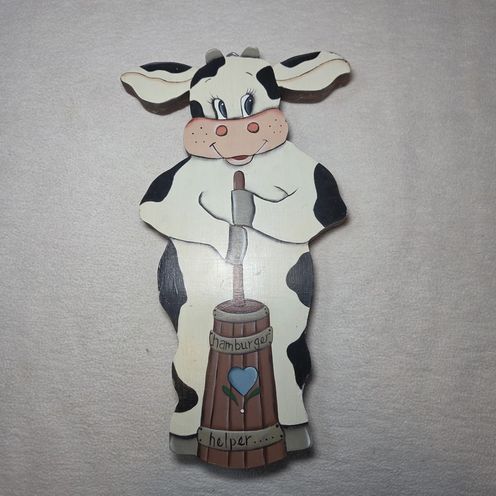 Holstein Cow Wooden Wall Hanging 12"x 7" HAMBURGER HELPER Vintage 90's Grandma